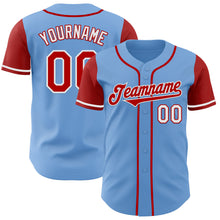 Load image into Gallery viewer, Custom Light Blue Red-White Authentic Two Tone Baseball Jersey