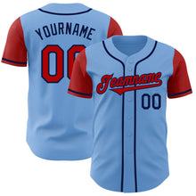 Load image into Gallery viewer, Custom Light Blue Red-Navy Authentic Two Tone Baseball Jersey