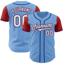 Load image into Gallery viewer, Custom Light Blue Royal-Red Authentic Two Tone Baseball Jersey