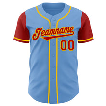 Load image into Gallery viewer, Custom Light Blue Red-Yellow Authentic Two Tone Baseball Jersey
