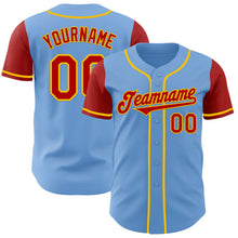 Load image into Gallery viewer, Custom Light Blue Red-Yellow Authentic Two Tone Baseball Jersey