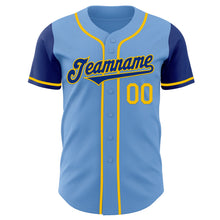 Load image into Gallery viewer, Custom Light Blue Royal-Yellow Authentic Two Tone Baseball Jersey