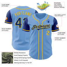 Load image into Gallery viewer, Custom Light Blue Royal-Yellow Authentic Two Tone Baseball Jersey