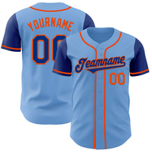 Load image into Gallery viewer, Custom Light Blue Royal-Orange Authentic Two Tone Baseball Jersey