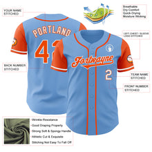 Load image into Gallery viewer, Custom Light Blue Orange-White Authentic Two Tone Baseball Jersey