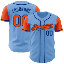 Load image into Gallery viewer, Custom Light Blue Orange-Royal Authentic Two Tone Baseball Jersey