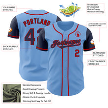 Load image into Gallery viewer, Custom Light Blue Navy-Red Authentic Two Tone Baseball Jersey