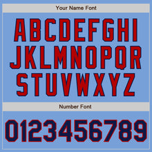 Load image into Gallery viewer, Custom Light Blue Navy-Red Authentic Two Tone Baseball Jersey
