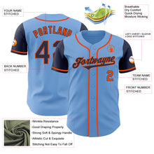 Load image into Gallery viewer, Custom Light Blue Navy-Orange Authentic Two Tone Baseball Jersey