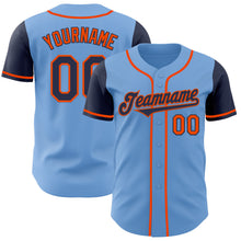 Load image into Gallery viewer, Custom Light Blue Navy-Orange Authentic Two Tone Baseball Jersey