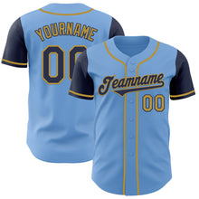 Load image into Gallery viewer, Custom Light Blue Navy-Old Gold Authentic Two Tone Baseball Jersey