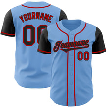 Load image into Gallery viewer, Custom Light Blue Black-Red Authentic Two Tone Baseball Jersey