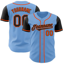 Load image into Gallery viewer, Custom Light Blue Black-Orange Authentic Two Tone Baseball Jersey