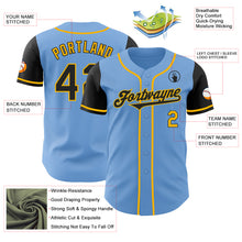 Load image into Gallery viewer, Custom Light Blue Black-Gold Authentic Two Tone Baseball Jersey