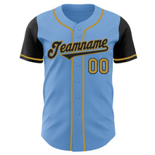 Load image into Gallery viewer, Custom Light Blue Black-Old Gold Authentic Two Tone Baseball Jersey