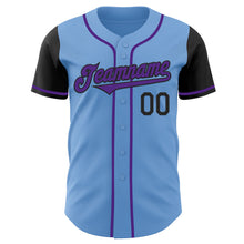 Load image into Gallery viewer, Custom Light Blue Purple-Black Authentic Two Tone Baseball Jersey