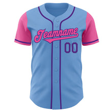 Load image into Gallery viewer, Custom Light Blue Pink-Purple Authentic Two Tone Baseball Jersey