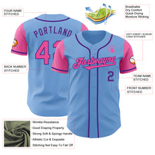 Load image into Gallery viewer, Custom Light Blue Pink-Purple Authentic Two Tone Baseball Jersey