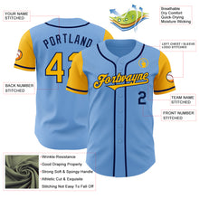 Load image into Gallery viewer, Custom Light Blue Gold-Navy Authentic Two Tone Baseball Jersey