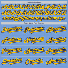 Load image into Gallery viewer, Custom Light Blue Gold-Navy Authentic Two Tone Baseball Jersey