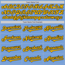 Load image into Gallery viewer, Custom Light Blue Gold-Black Authentic Two Tone Baseball Jersey