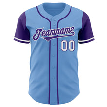 Load image into Gallery viewer, Custom Light Blue Purple-White Authentic Two Tone Baseball Jersey