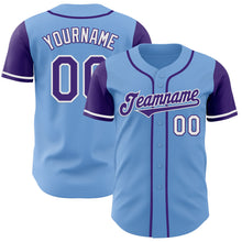 Load image into Gallery viewer, Custom Light Blue Purple-White Authentic Two Tone Baseball Jersey