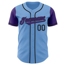 Load image into Gallery viewer, Custom Light Blue Purple-Black Authentic Two Tone Baseball Jersey