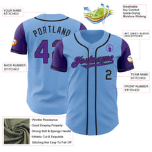 Load image into Gallery viewer, Custom Light Blue Purple-Black Authentic Two Tone Baseball Jersey