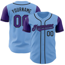 Load image into Gallery viewer, Custom Light Blue Purple-Black Authentic Two Tone Baseball Jersey