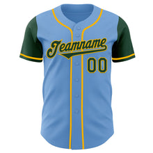 Load image into Gallery viewer, Custom Light Blue Green-Gold Authentic Two Tone Baseball Jersey