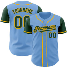 Load image into Gallery viewer, Custom Light Blue Green-Gold Authentic Two Tone Baseball Jersey