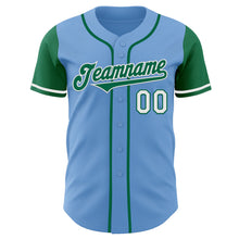 Load image into Gallery viewer, Custom Light Blue Kelly Green-White Authentic Two Tone Baseball Jersey