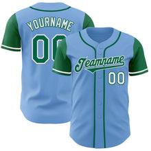 Load image into Gallery viewer, Custom Light Blue Kelly Green-White Authentic Two Tone Baseball Jersey