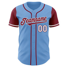 Load image into Gallery viewer, Custom Light Blue Crimson-White Authentic Two Tone Baseball Jersey