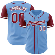 Load image into Gallery viewer, Custom Light Blue Crimson-White Authentic Two Tone Baseball Jersey