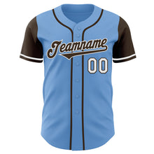 Load image into Gallery viewer, Custom Light Blue Brown-White Authentic Two Tone Baseball Jersey