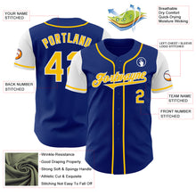 Load image into Gallery viewer, Custom Royal Yellow-White Authentic Two Tone Baseball Jersey
