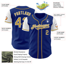 Load image into Gallery viewer, Custom Royal Old Gold-White Authentic Two Tone Baseball Jersey