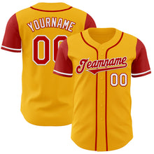 Load image into Gallery viewer, Custom Gold Red-White Authentic Two Tone Baseball Jersey