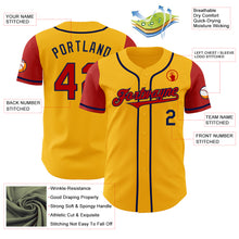 Load image into Gallery viewer, Custom Gold Red-Navy Authentic Two Tone Baseball Jersey