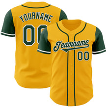 Load image into Gallery viewer, Custom Gold Green-White Authentic Two Tone Baseball Jersey