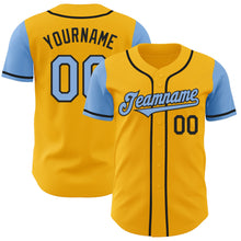 Load image into Gallery viewer, Custom Gold Light Blue-Black Authentic Two Tone Baseball Jersey