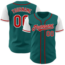 Load image into Gallery viewer, Custom Teal Red-White Authentic Two Tone Baseball Jersey