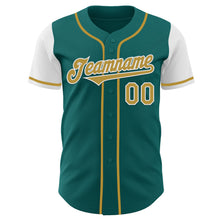 Load image into Gallery viewer, Custom Teal Old Gold-White Authentic Two Tone Baseball Jersey