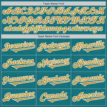Load image into Gallery viewer, Custom Teal Old Gold-White Authentic Two Tone Baseball Jersey