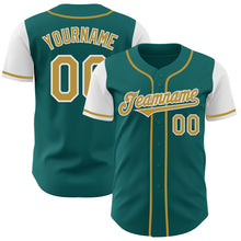 Load image into Gallery viewer, Custom Teal Old Gold-White Authentic Two Tone Baseball Jersey