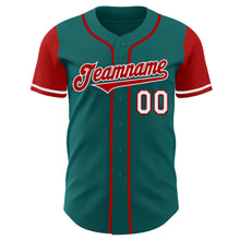 Load image into Gallery viewer, Custom Teal Red-White Authentic Two Tone Baseball Jersey