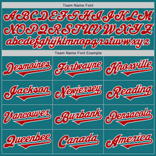 Load image into Gallery viewer, Custom Teal Red-White Authentic Two Tone Baseball Jersey