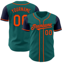 Load image into Gallery viewer, Custom Teal Orange-Navy Authentic Two Tone Baseball Jersey